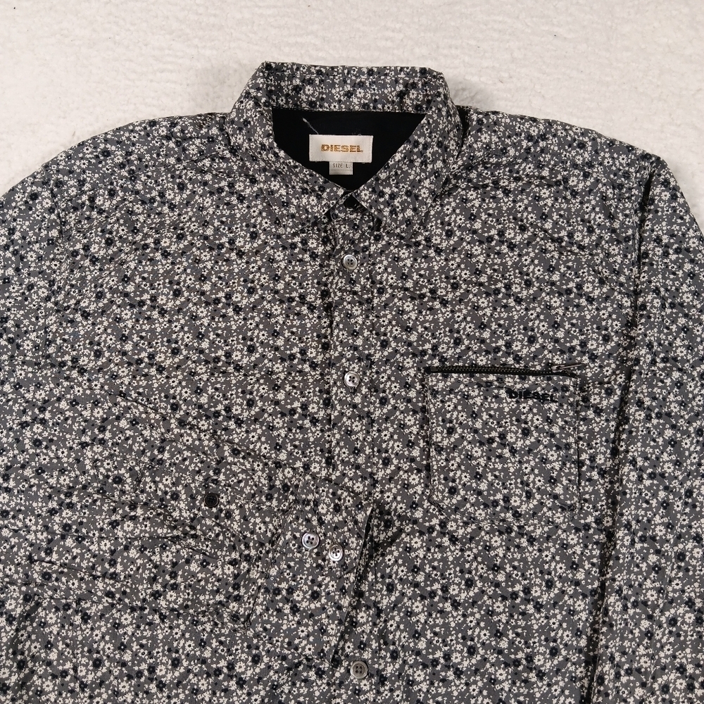 Diesel Shirt Mens Large Gray Long Sleeve Floral Abstract Cowboy Rodeo Western